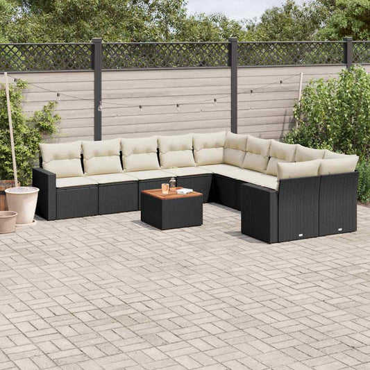 Set Divani da Giardino 11 pz con Cuscini in Polyrattan Nero - homemem39