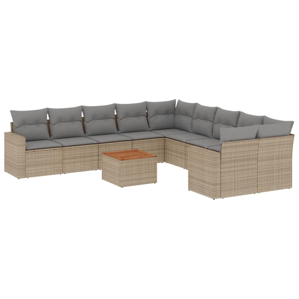 Set Divani da Giardino 11 pz con Cuscini Beige in Polyrattan - homemem39