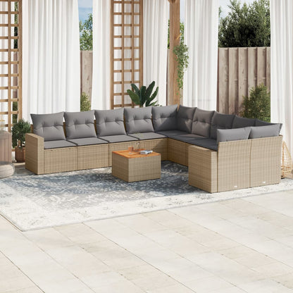 Set Divani da Giardino 11 pz con Cuscini Beige in Polyrattan - homemem39