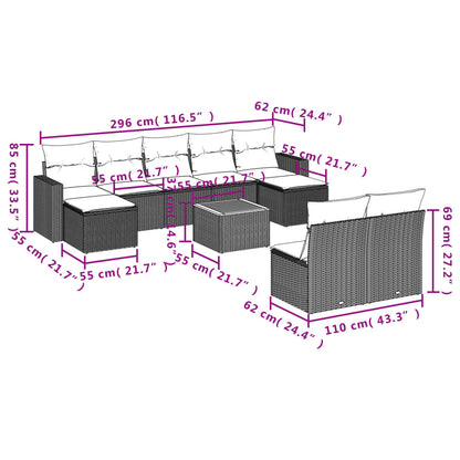 Set Divani da Giardino 10pz con Cuscini in Polyrattan Nero - homemem39