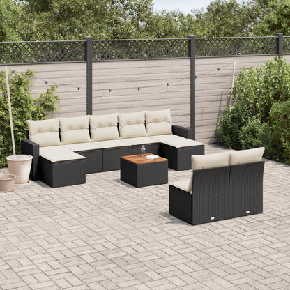 Set Divani da Giardino 10pz con Cuscini in Polyrattan Nero - homemem39