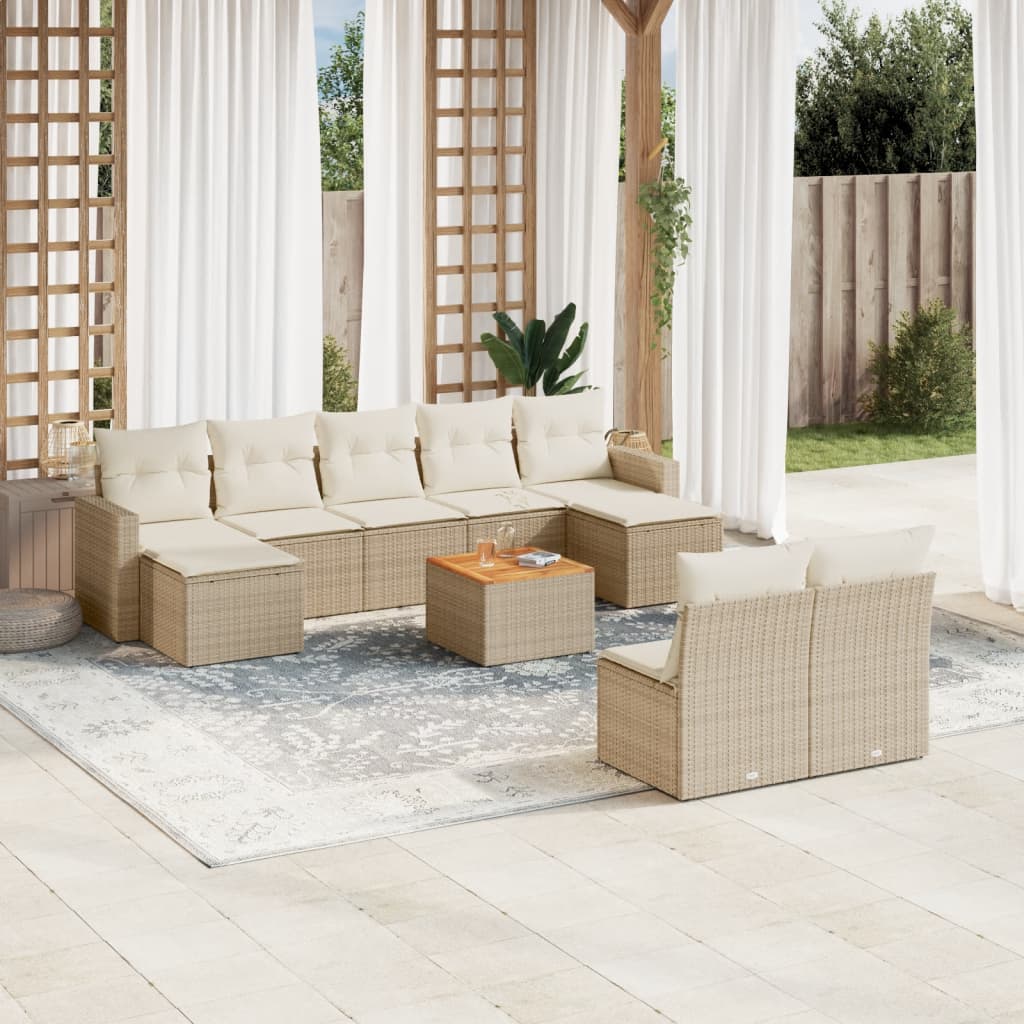 Set Divano da Giardino 10 pz con Cuscini Beige in Polyrattan - homemem39