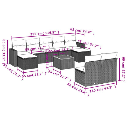 Set Divano da Giardino 10 pz con Cuscini Grigio in Polyrattan - homemem39