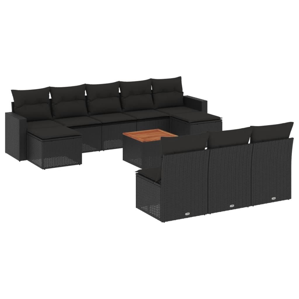 Set Divani da Giardino 11 pz con Cuscini in Polyrattan Nero - homemem39