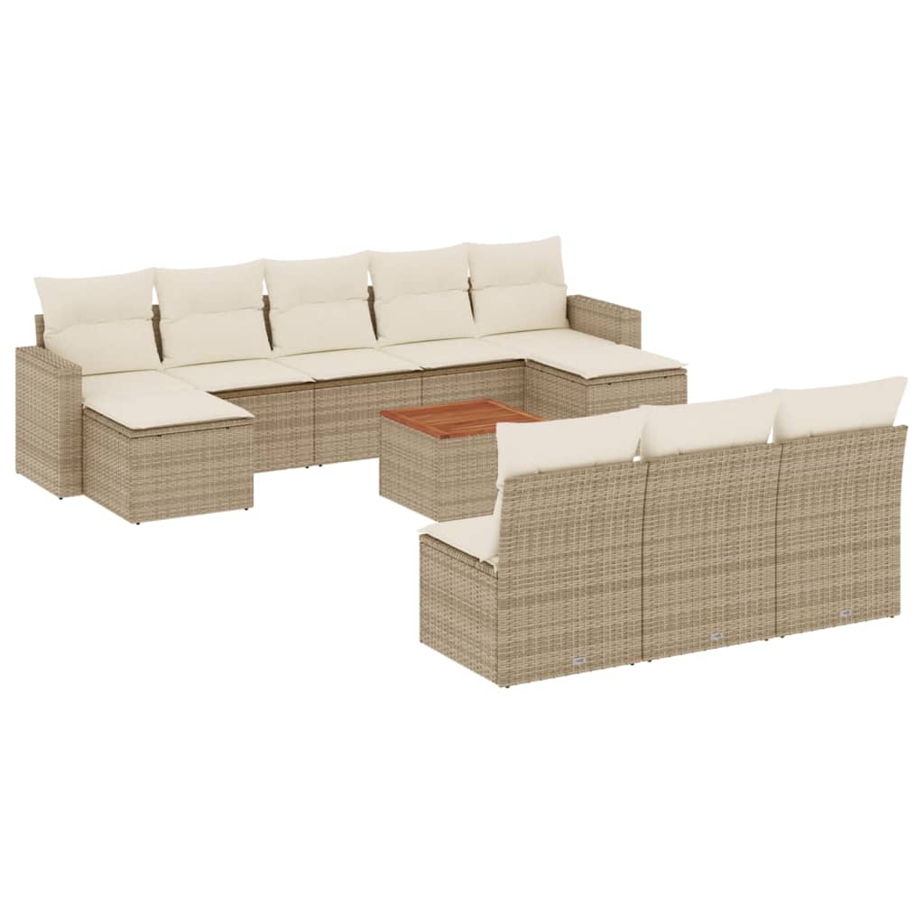 Set Divani da Giardino 11 pz con Cuscini Beige in Polyrattan - homemem39