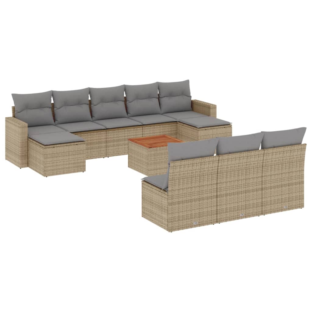 Set Divani da Giardino 11 pz con Cuscini Beige in Polyrattan - homemem39