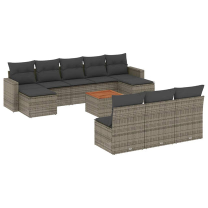 Set Divani da Giardino 11 pz con Cuscini in Polyrattan Grigio - homemem39