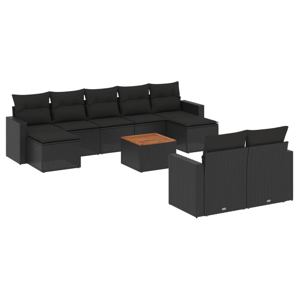 Set Divani da Giardino 10pz con Cuscini in Polyrattan Nero - homemem39