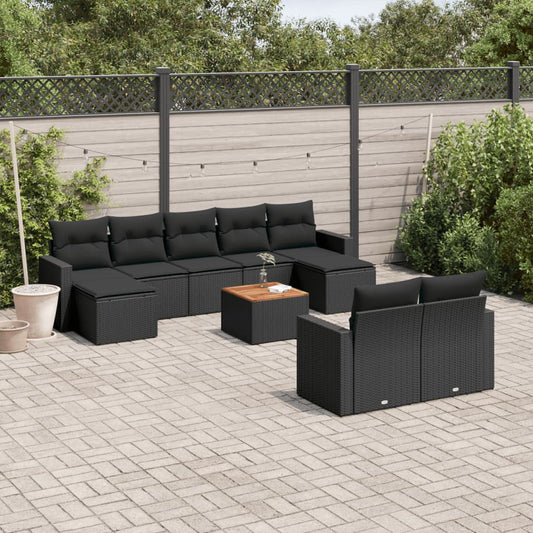 Set Divani da Giardino 10pz con Cuscini in Polyrattan Nero - homemem39