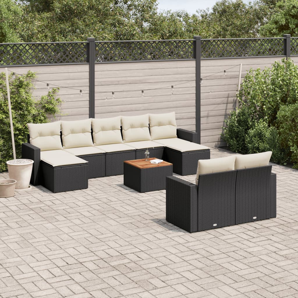 Set Divani da Giardino 10pz con Cuscini in Polyrattan Nero - homemem39