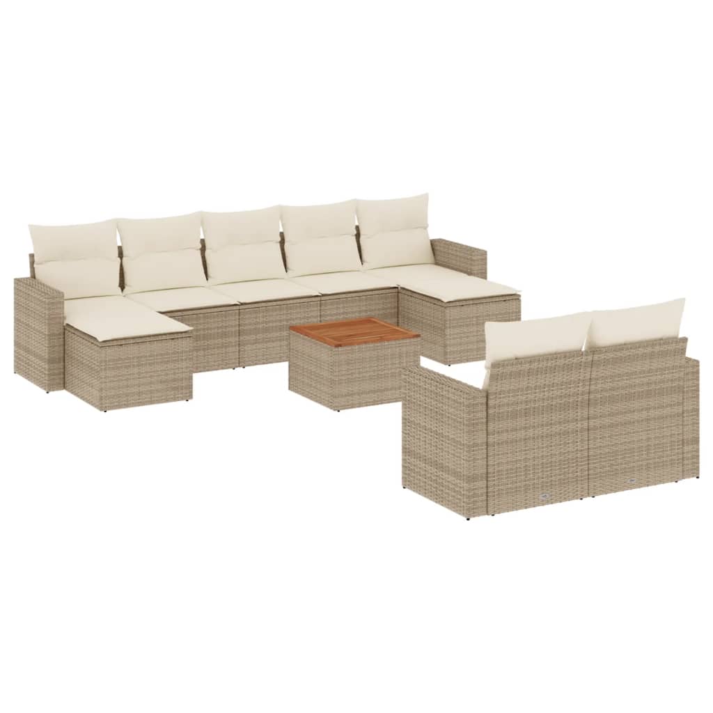 Set Divano da Giardino 10 pz con Cuscini Beige in Polyrattan - homemem39