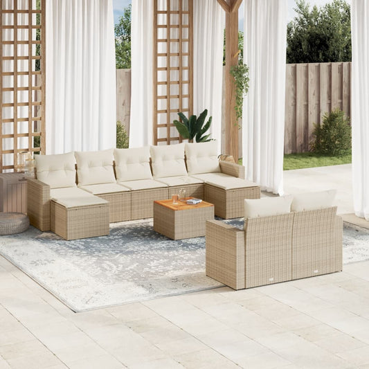 Set Divano da Giardino 10 pz con Cuscini Beige in Polyrattan - homemem39