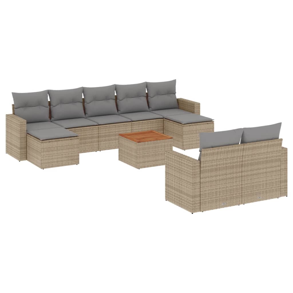 Set Divano da Giardino 10 pz con Cuscini Beige in Polyrattan - homemem39