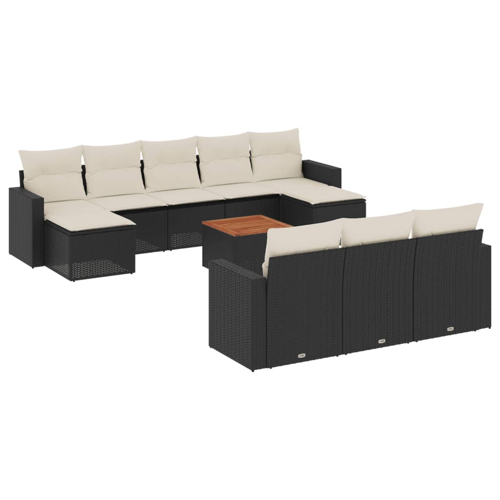 Set Divani da Giardino 11 pz con Cuscini in Polyrattan Nero - homemem39