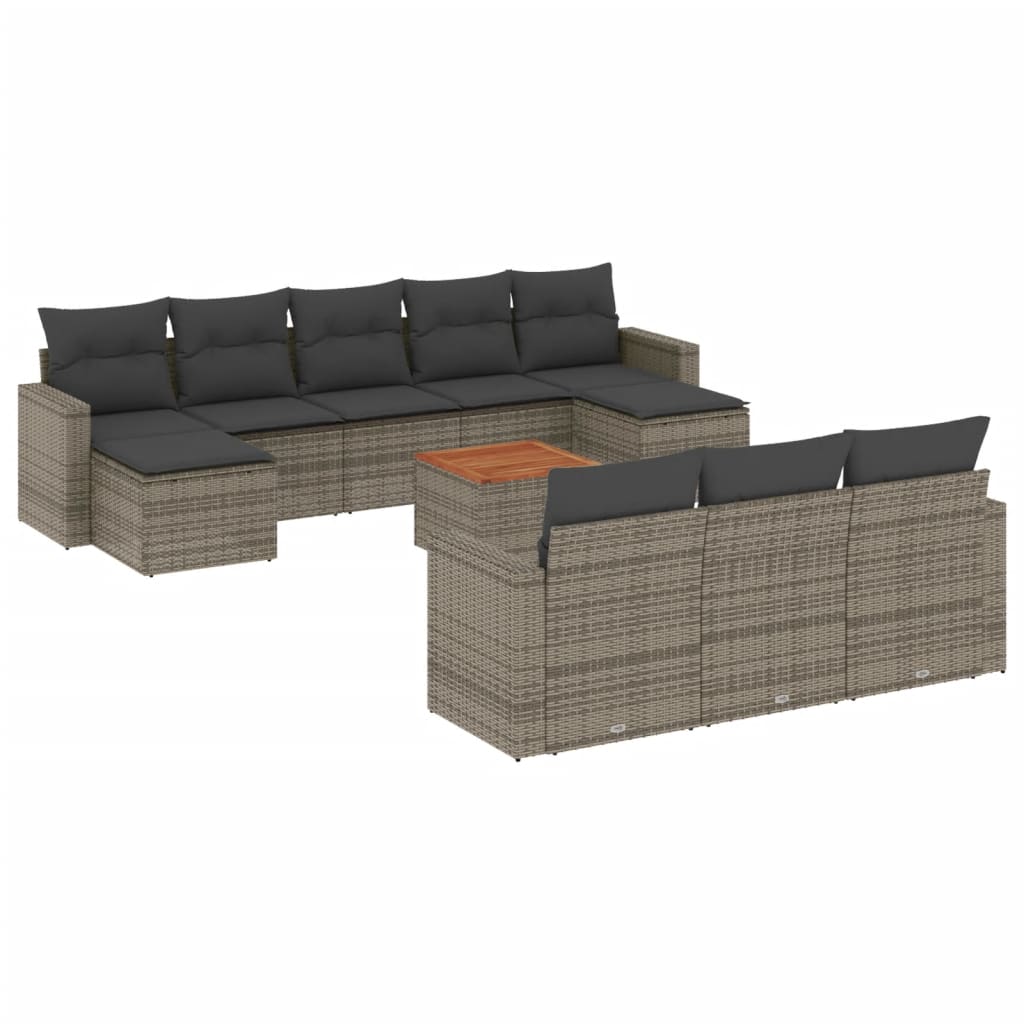 Set Divani da Giardino 11 pz con Cuscini in Polyrattan Grigio - homemem39