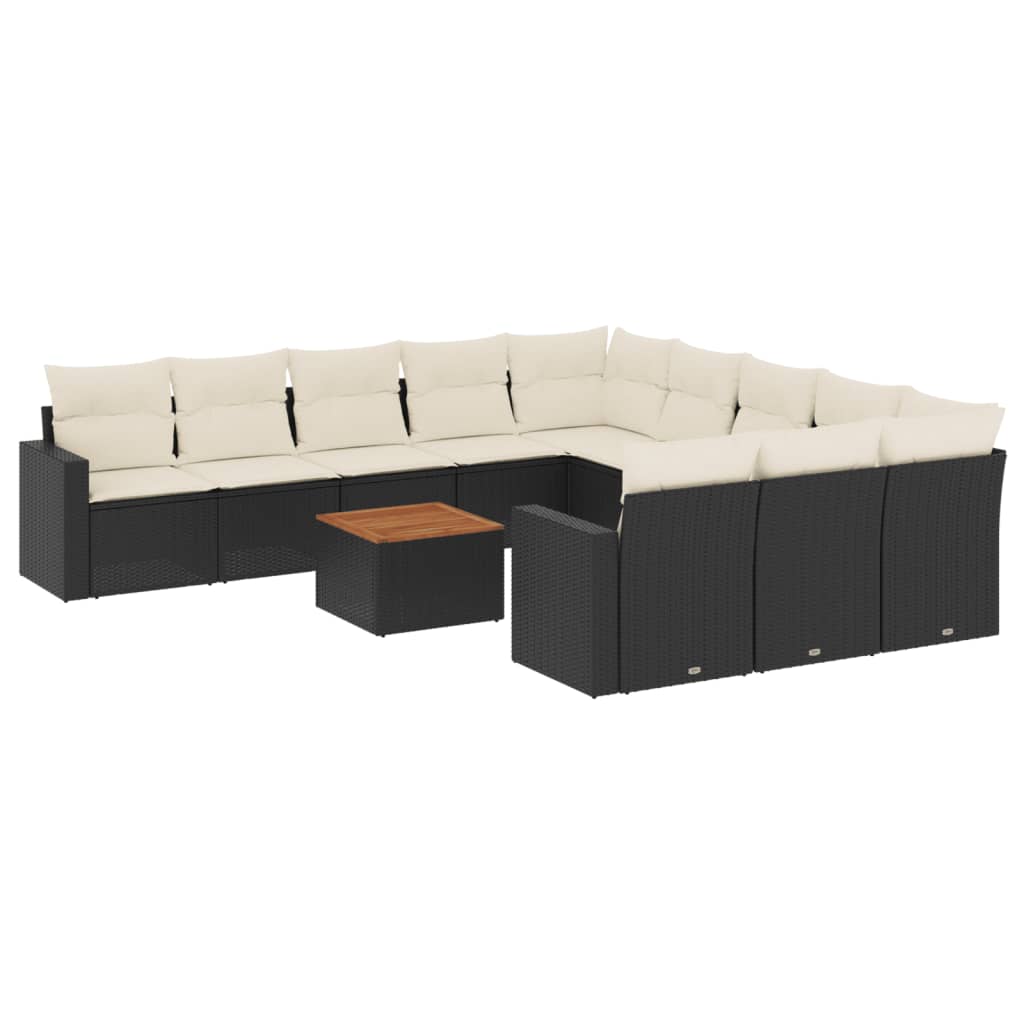 Set Divani da Giardino 12 pz con Cuscini Nero in Polyrattan - homemem39