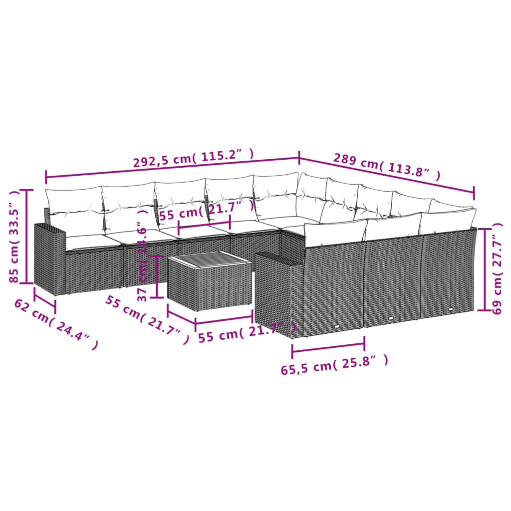 Set Divani da Giardino 12 pz con Cuscini Nero in Polyrattan - homemem39