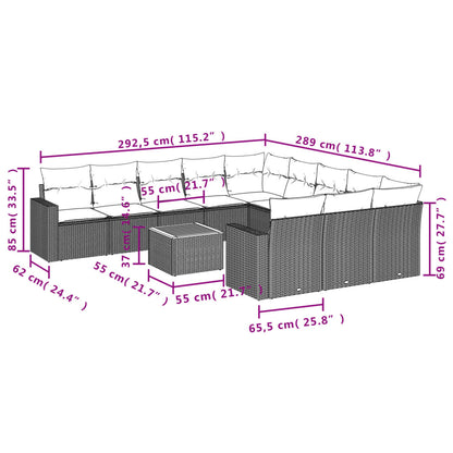 Set Divani da Giardino 12 pz con Cuscini Grigio in Polyrattan - homemem39