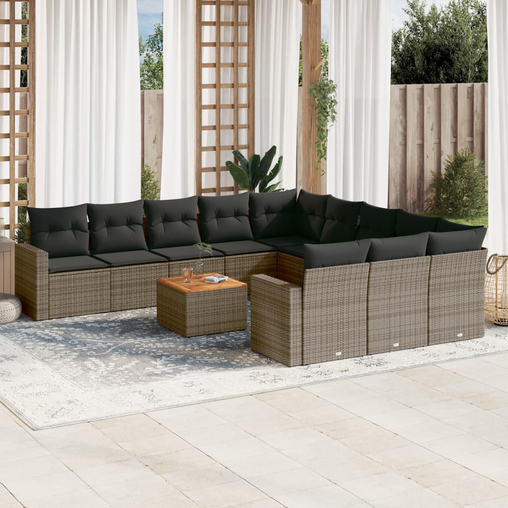 Set Divani da Giardino 12 pz con Cuscini Grigio in Polyrattan - homemem39