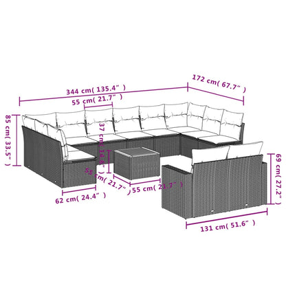 Set Divani da Giardino 13pz con Cuscini Nero in Polyrattan - homemem39