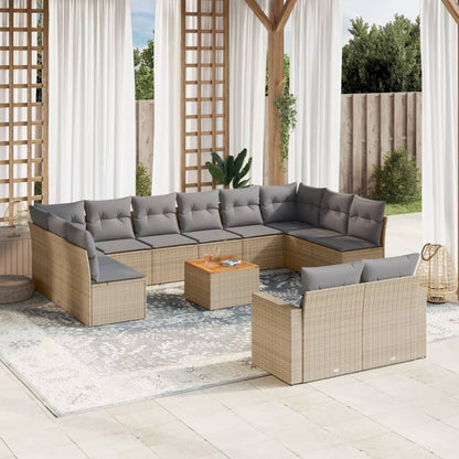 Set Divano da Giardino 13 pz con Cuscini Beige in Polyrattan - homemem39