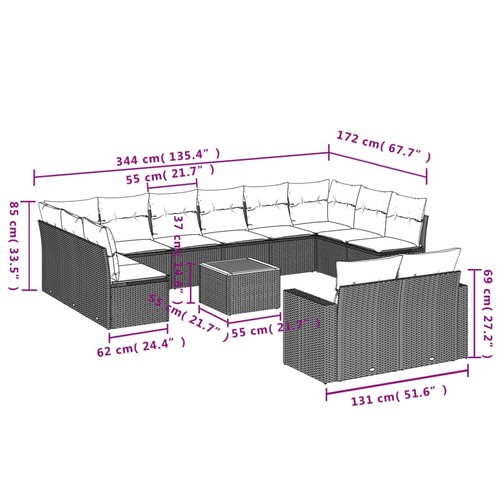 Set Divani da Giardino 13 pz con Cuscini Grigio in Polyrattan - homemem39