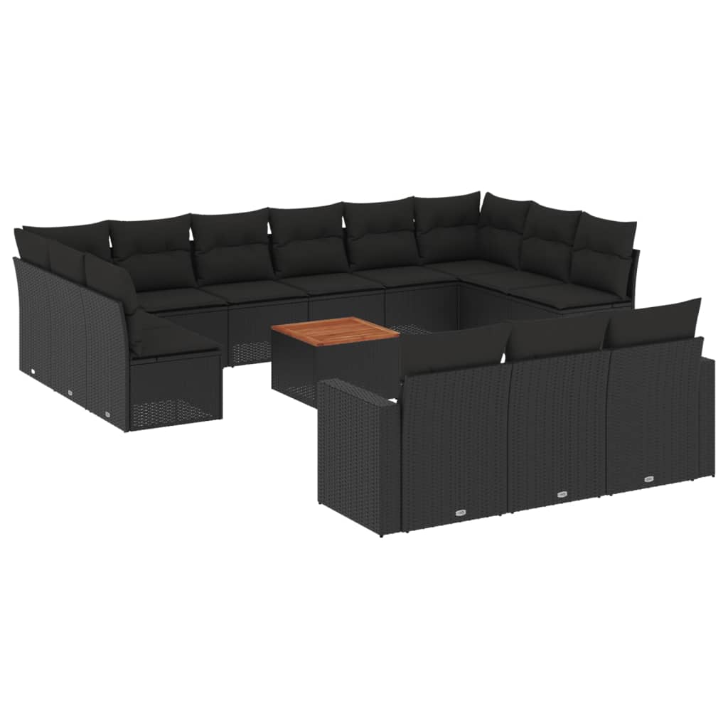 Set Divani da Giardino 14pz con Cuscini in Polyrattan Nero - homemem39