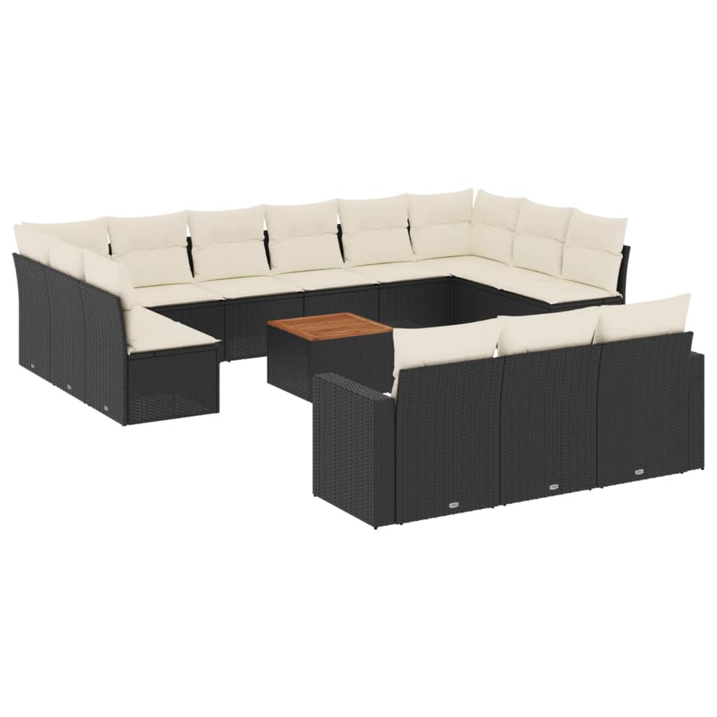 Set Divani da Giardino 14pz con Cuscini in Polyrattan Nero - homemem39