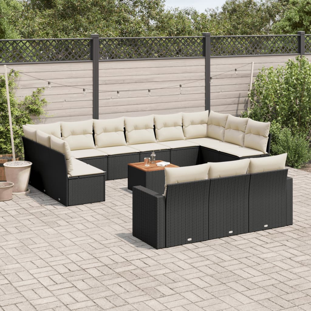 Set Divani da Giardino 14pz con Cuscini in Polyrattan Nero - homemem39