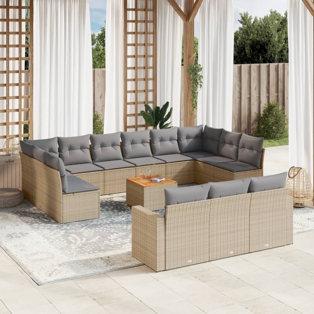 Set Divani da Giardino 14pz con Cuscini in Polyrattan Beige - homemem39