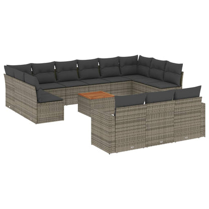 Set Divani da Giardino 14pz con Cuscini in Polyrattan Grigio - homemem39