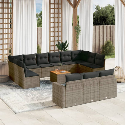 Set Divani da Giardino 14pz con Cuscini in Polyrattan Grigio - homemem39