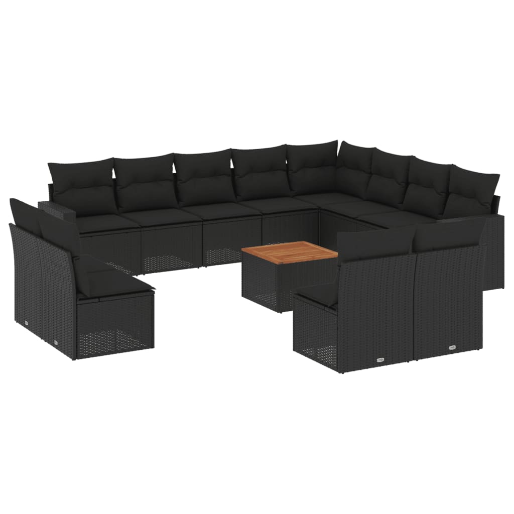 Set Divani da Giardino 13pz con Cuscini Nero in Polyrattan - homemem39