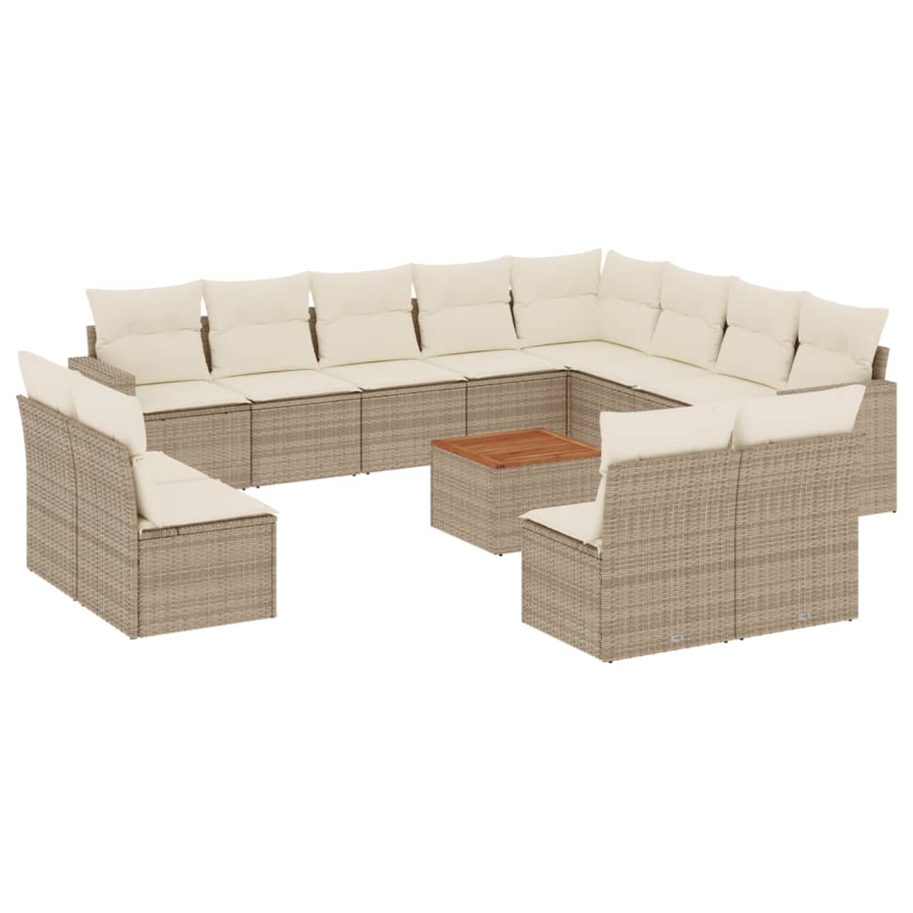 Set Divano da Giardino 13 pz con Cuscini Beige in Polyrattan - homemem39