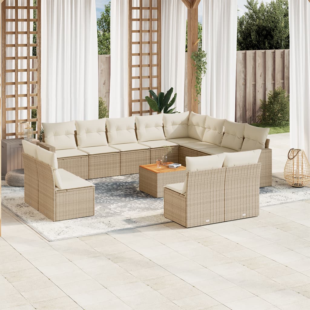 Set Divano da Giardino 13 pz con Cuscini Beige in Polyrattan - homemem39