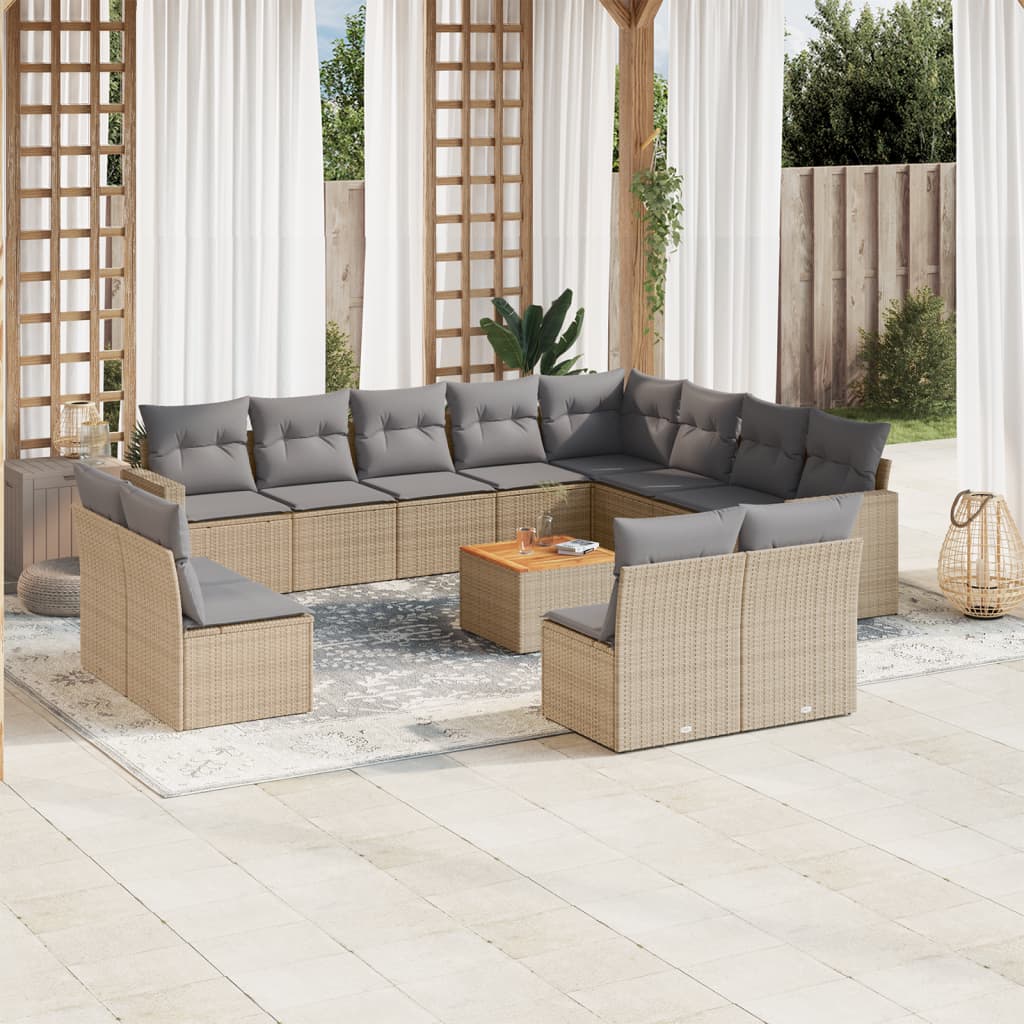 Set Divano da Giardino 13 pz con Cuscini Beige in Polyrattan - homemem39