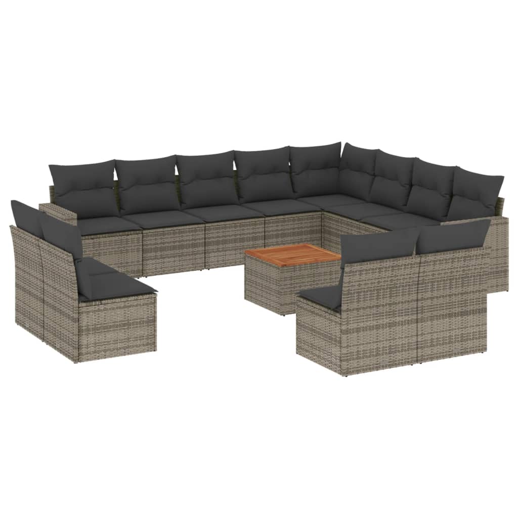 Set Divani da Giardino 13 pz con Cuscini Grigio in Polyrattan - homemem39