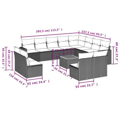 Set Divani da Giardino 13 pz con Cuscini Grigio in Polyrattan - homemem39