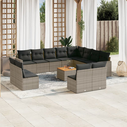 Set Divani da Giardino 13 pz con Cuscini Grigio in Polyrattan - homemem39