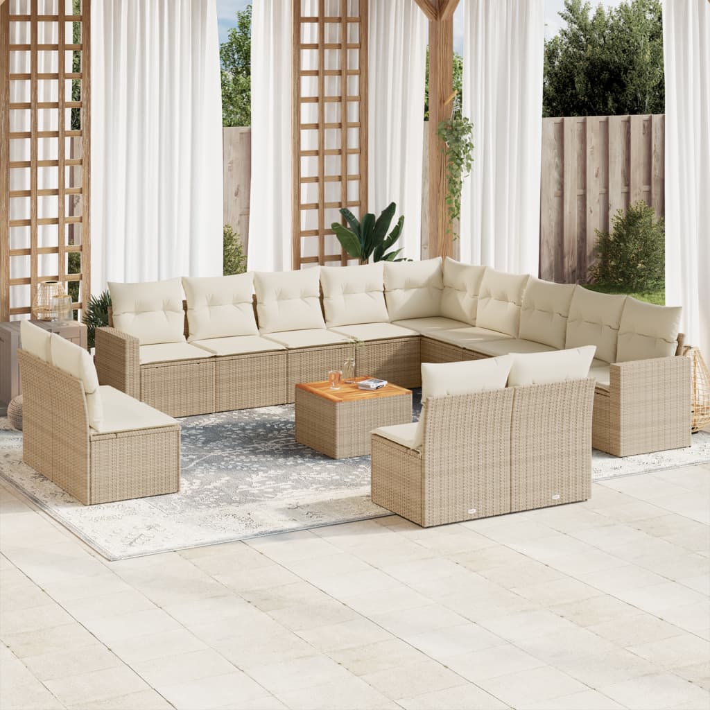 Set Divani da Giardino 14pz con Cuscini in Polyrattan Beige - homemem39