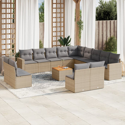 Set Divani da Giardino 14pz con Cuscini in Polyrattan Beige - homemem39