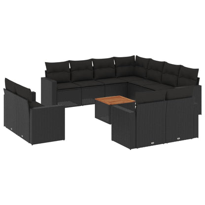 Set Divani da Giardino 12 pz con Cuscini Nero in Polyrattan - homemem39