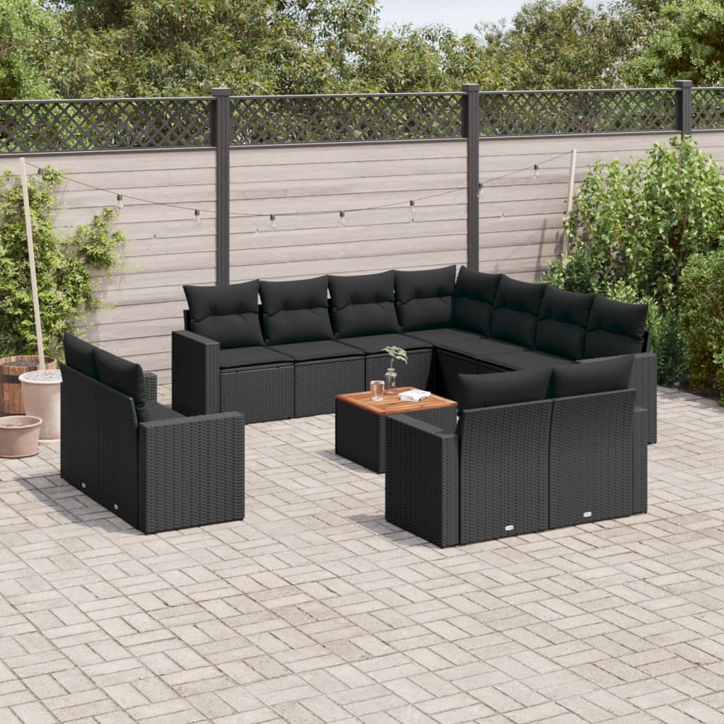 Set Divani da Giardino 12 pz con Cuscini Nero in Polyrattan - homemem39