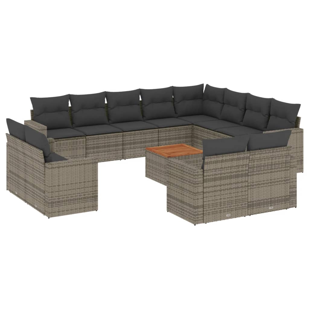 Set Divani da Giardino 13 pz con Cuscini Grigio in Polyrattan - homemem39