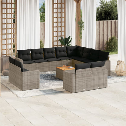 Set Divani da Giardino 13 pz con Cuscini Grigio in Polyrattan - homemem39