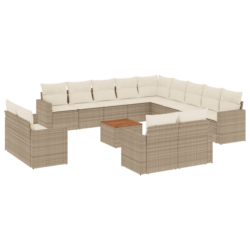 Set Divani da Giardino 14pz con Cuscini in Polyrattan Beige - homemem39