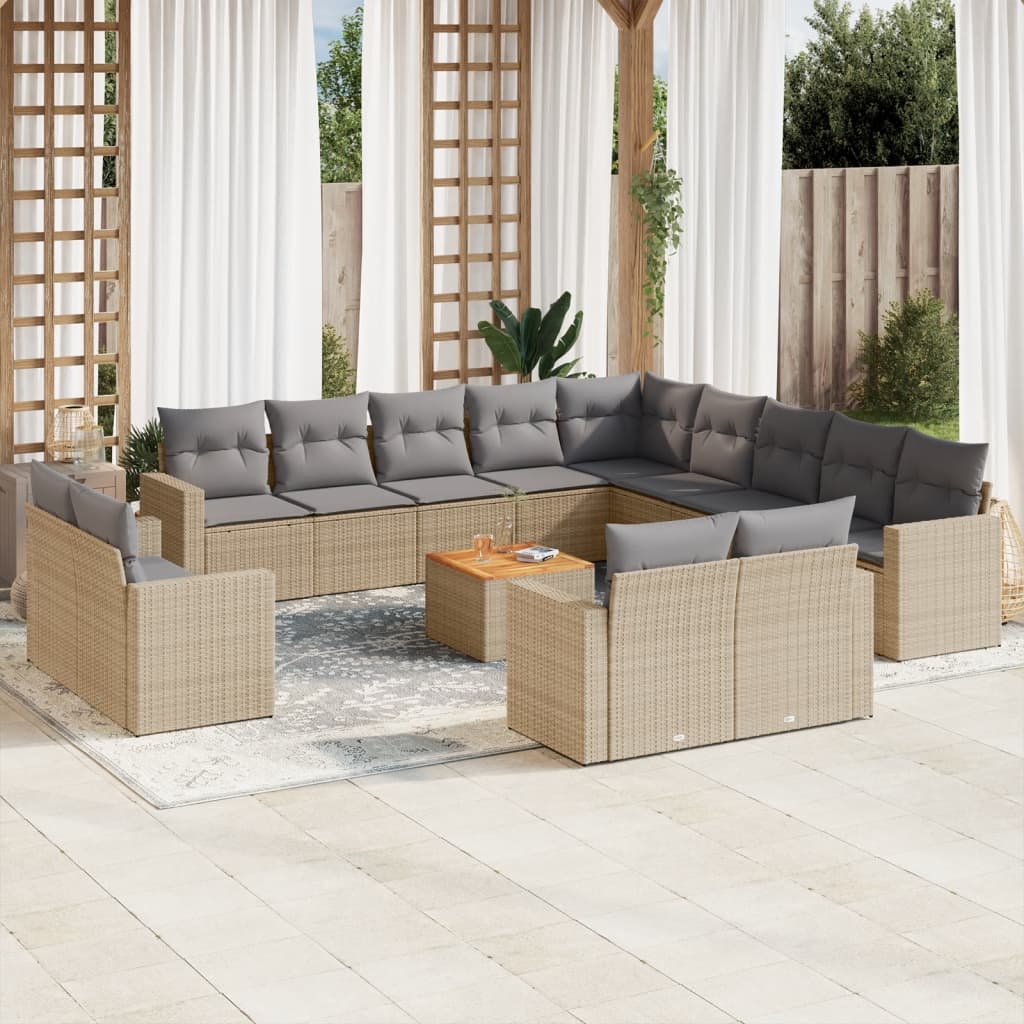 Set Divani da Giardino 14pz con Cuscini in Polyrattan Beige - homemem39