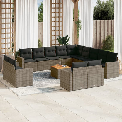 Set Divani da Giardino 14pz con Cuscini in Polyrattan Grigio - homemem39