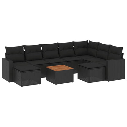 Set Divani da Giardino 10pz con Cuscini in Polyrattan Nero - homemem39