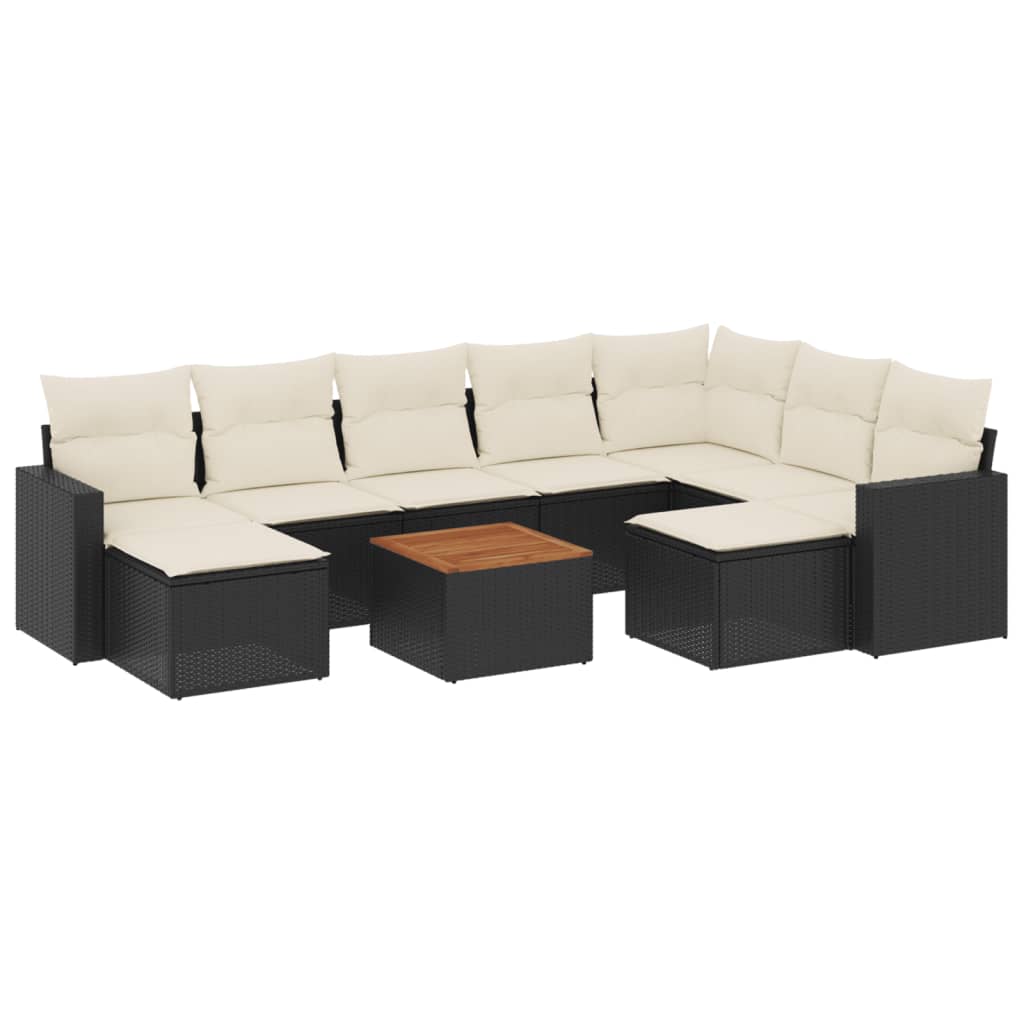 Set Divani da Giardino 10pz con Cuscini in Polyrattan Nero - homemem39